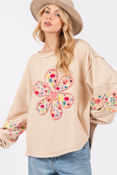 Daisy Patch Applique Long Sleeve Sweatshirt Sage + Fig